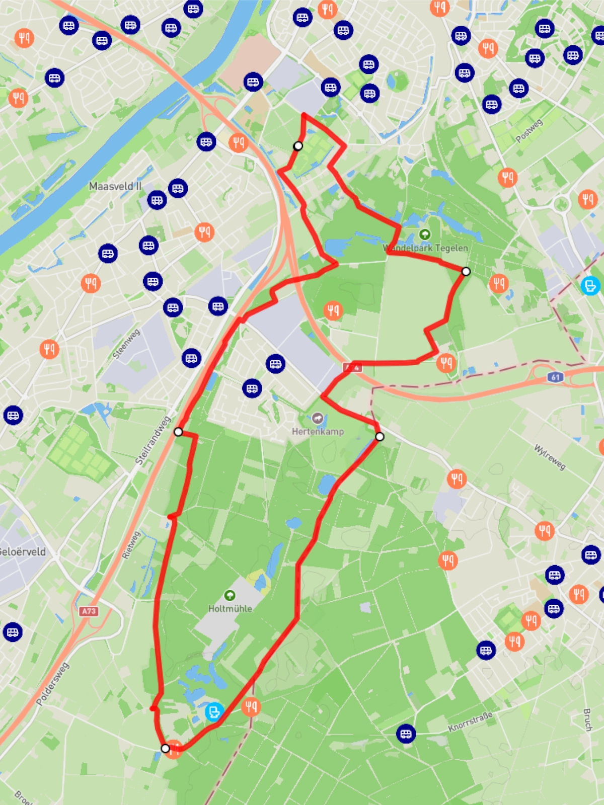 Routekaart 15 kilometer Berden Wandeltocht