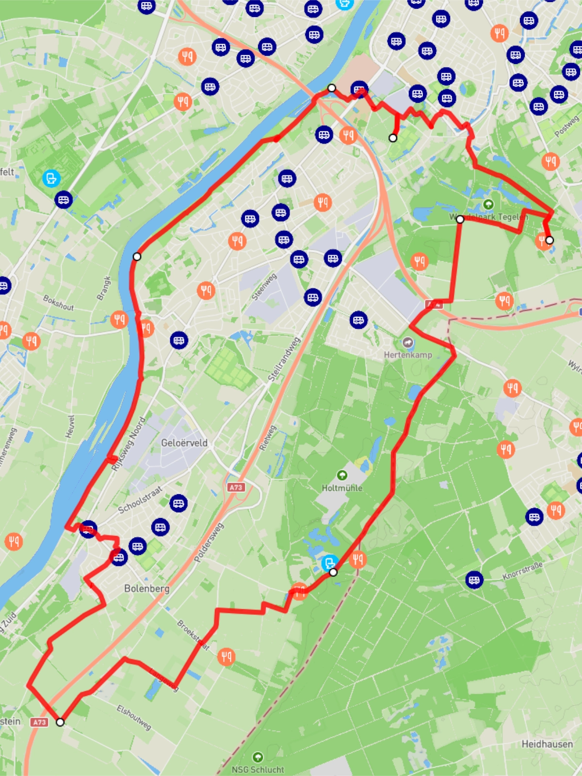 Routekaart 25 kilometer Berden Wandeltocht